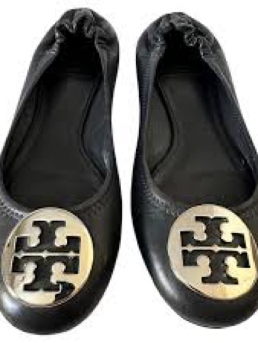 Tory Burch Black Leather Silver Ballet Flats